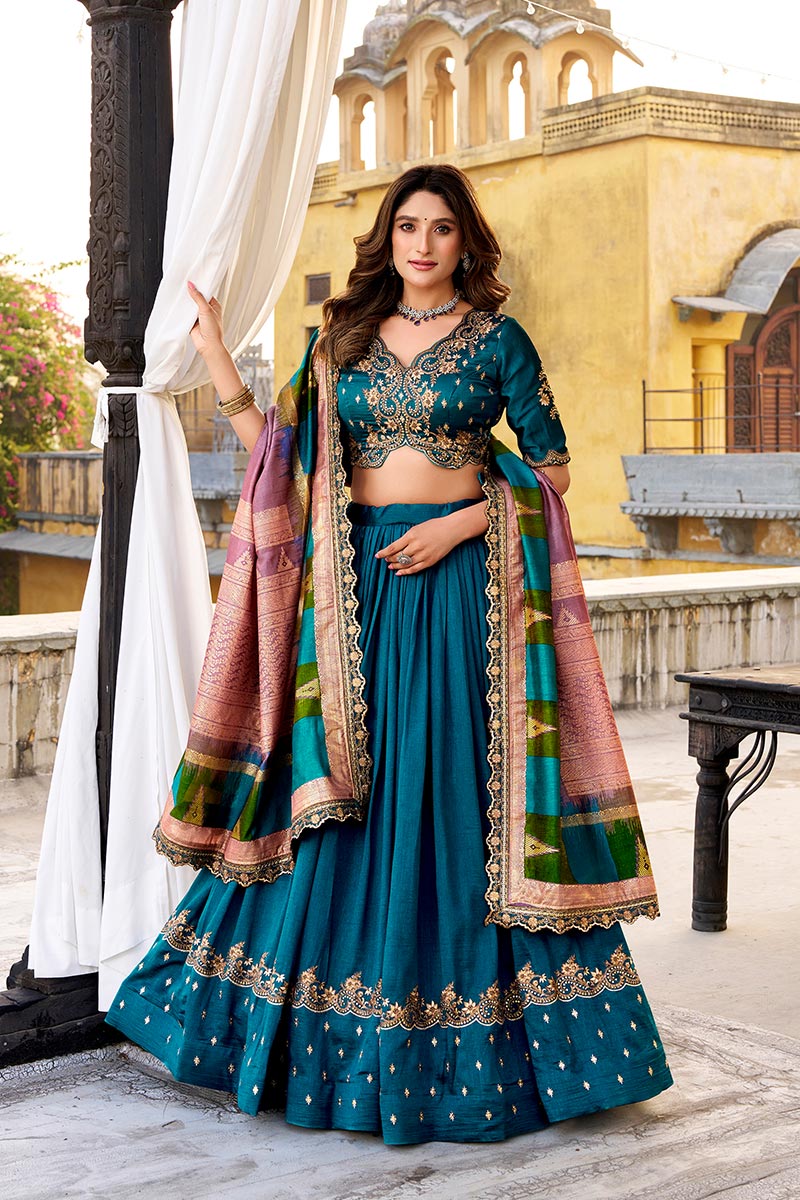 Teal Blue Embroidered Lehenga Choli – Party & Wedding Wear RTI