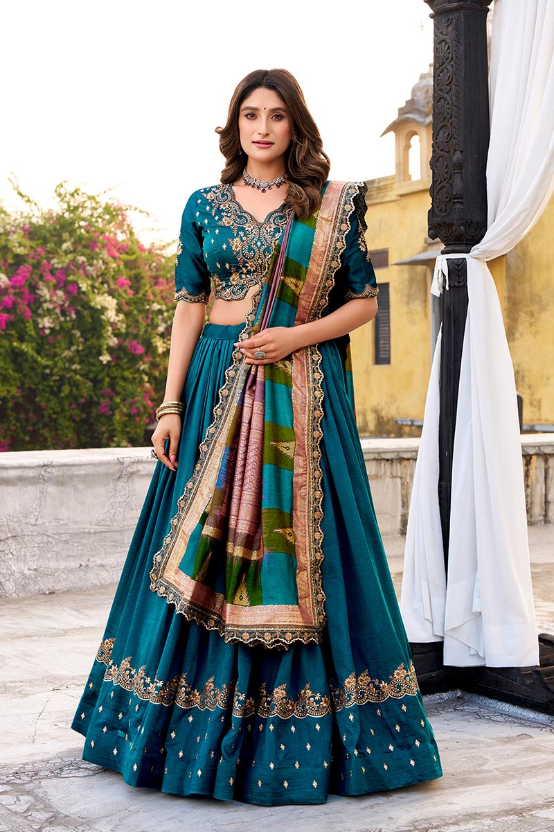 Teal Blue Embroidered Lehenga Choli – Party & Wedding Wear RTI