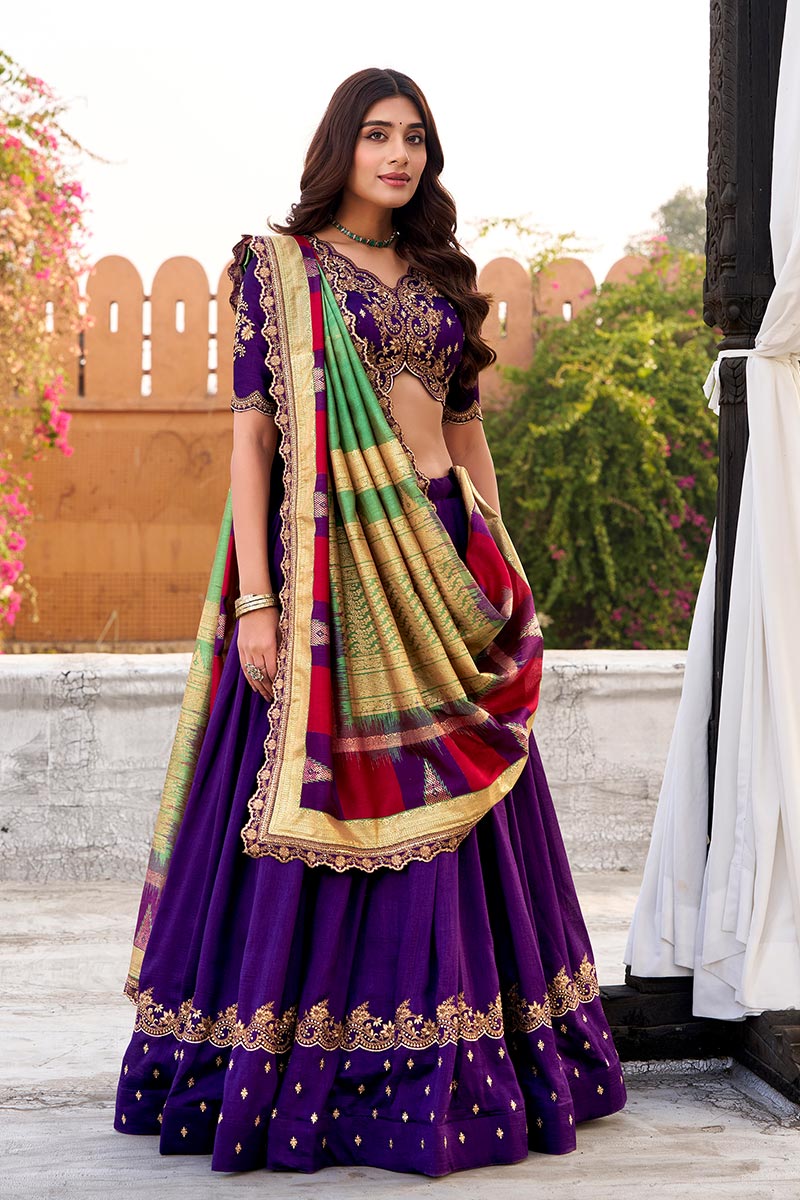 Purple Indian Party Wear Lehenga – Elegant Embroidery Look RTI