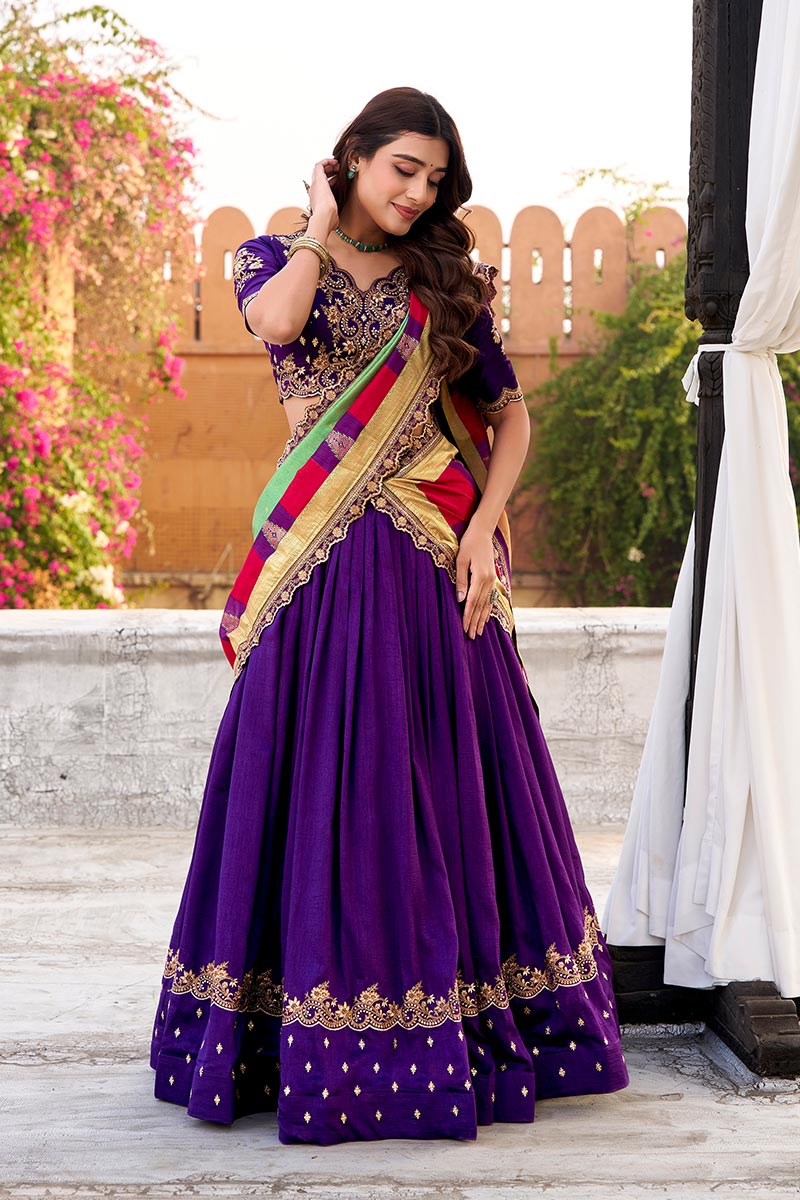 Purple Indian Party Wear Lehenga – Elegant Embroidery Look RTI