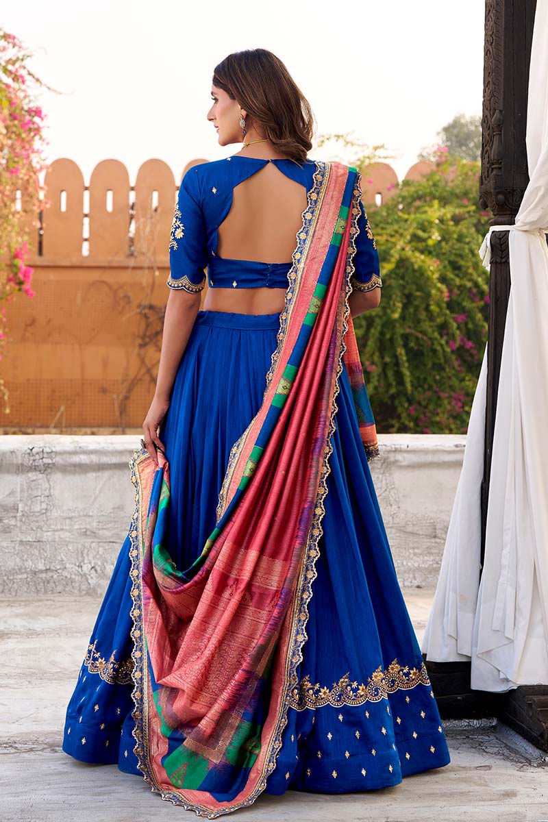 Royal Blue Silk Vichitra Silk Lehenga for Wedding, Mehndi & Sangeet RTI
