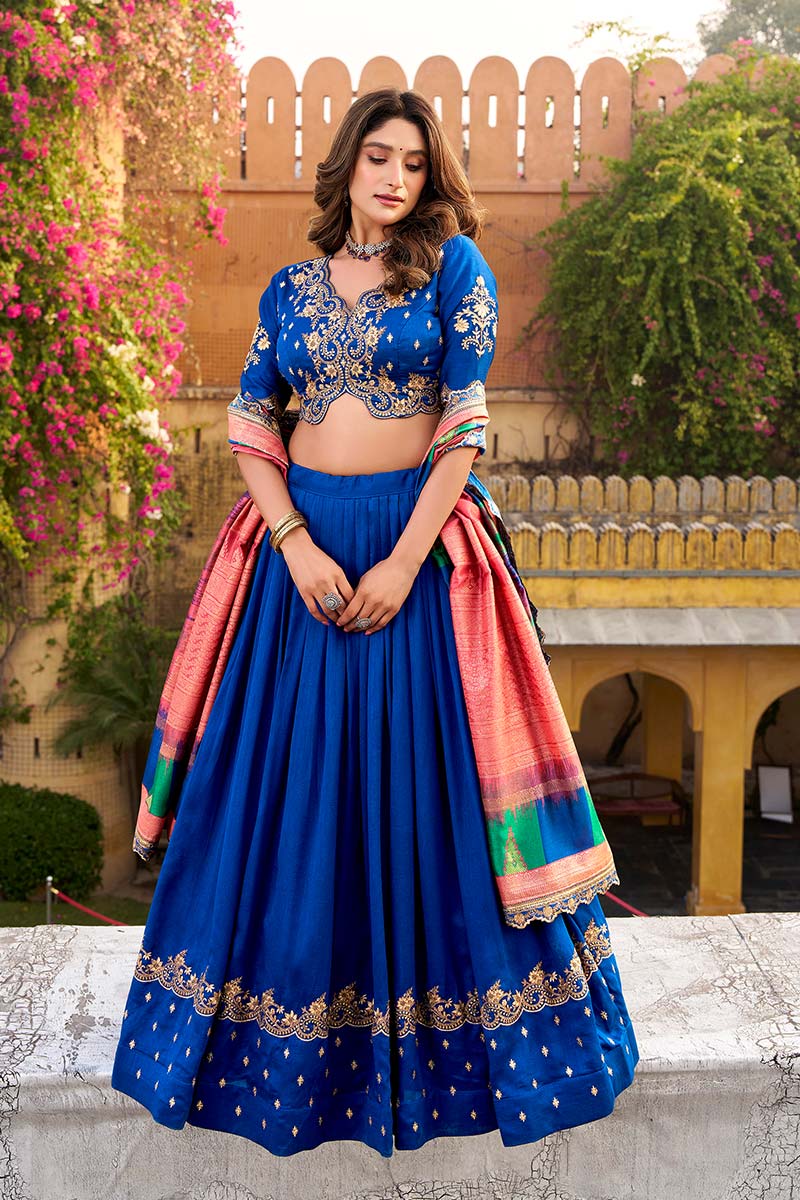 Royal Blue Silk Vichitra Silk Lehenga for Wedding, Mehndi & Sangeet RTI