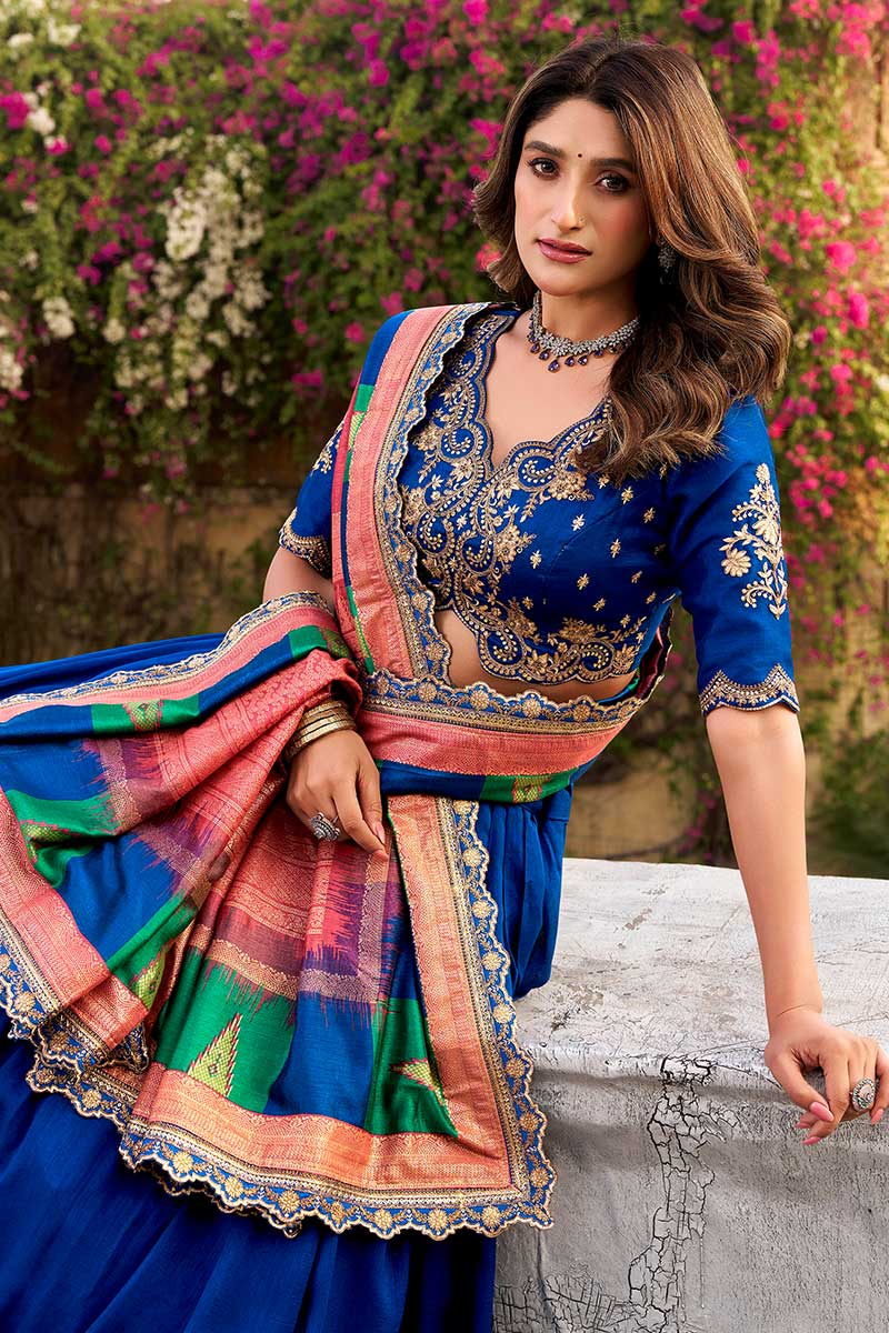 Royal Blue Silk Vichitra Silk Lehenga for Wedding, Mehndi & Sangeet RTI
