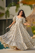 Multi Color Floral Printed Rayon Gown – Elegant Maxi Dress UK RTI