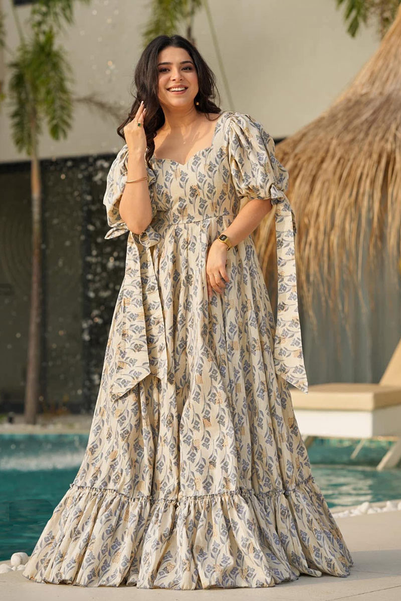 Multi Color Floral Printed Rayon Gown – Elegant Maxi Dress UK RTI