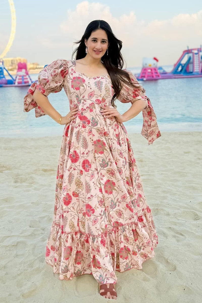 Elegant Multi Color Floral Rayon Long Gown – Summer Wear UK RTI