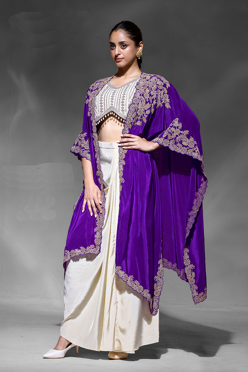 Purple Embroidered Indo-Western Lehenga Set | Festive Wear UK RTI