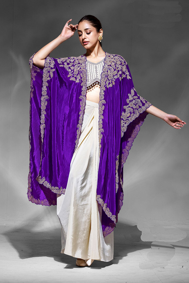 Purple Embroidered Indo-Western Lehenga Set | Festive Wear UK RTI