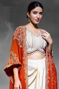 Orange Embroidered Indo-Western Lehenga Set | Festive Wear UK RTI