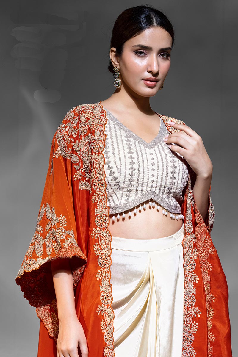 Orange Embroidered Indo-Western Lehenga Set | Festive Wear UK RTI