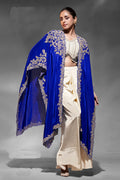 Royal Blue Embroidered Indo-Western Lehenga Set | Party Wear UK RTI