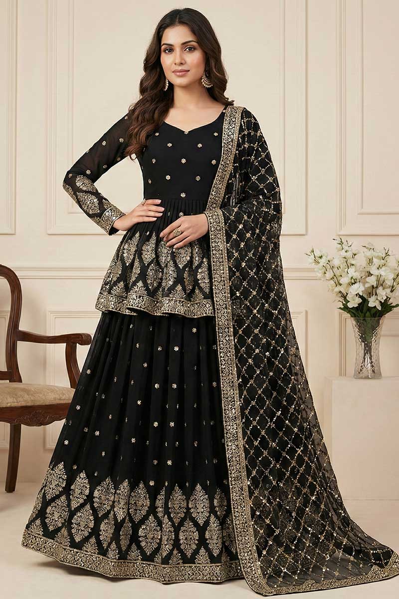 Elegant Black Lehenga with Silver Embroidery | Party Wear UK RTI