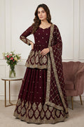 Classic Maroon Embroidered Party Wear Lehenga | UK RTI