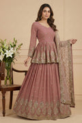 Peach Pink Embroidered Lehenga Set for Women | Party Wear UK RTI