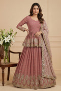Peach Pink Embroidered Lehenga Set for Women | Party Wear UK RTI