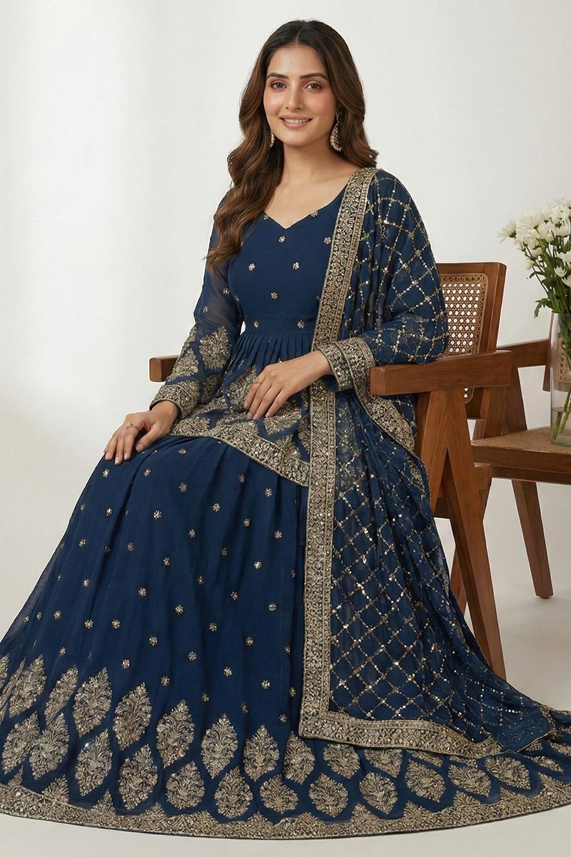 Designer Blue Lehenga Set with Embroidery | Festive Wear UK RTI