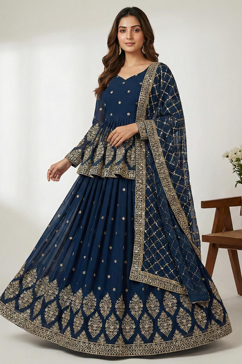 Designer Blue Lehenga Set with Embroidery | Festive Wear UK RTI