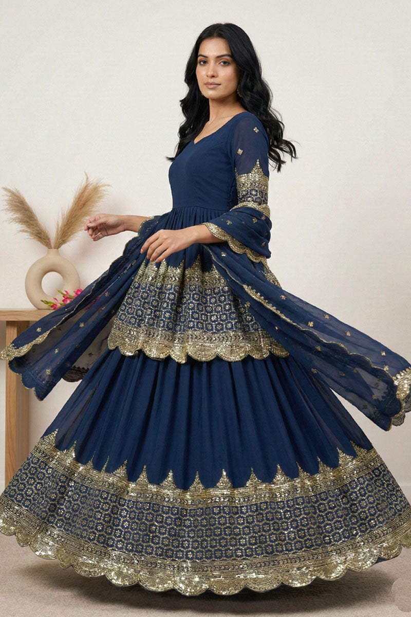Blue Embellished Lehenga Set | Evening Party Wear UK RTI