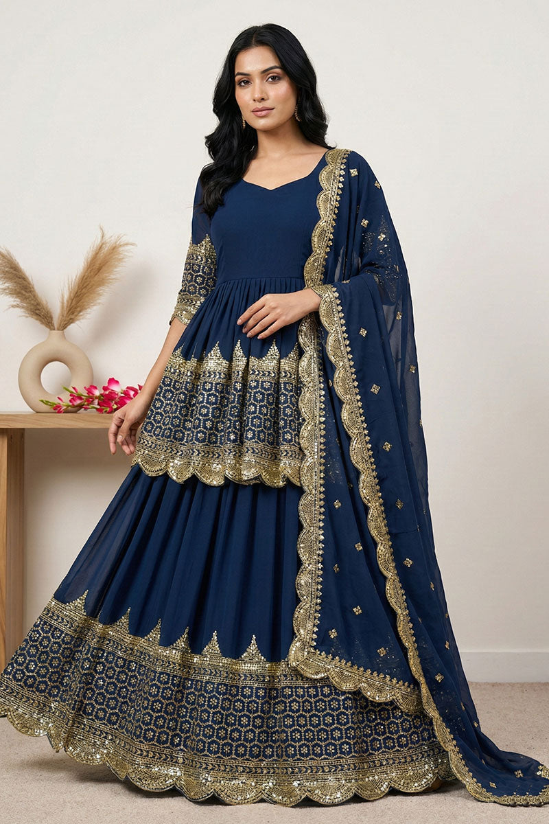 Blue Embellished Lehenga Set | Evening Party Wear UK RTI