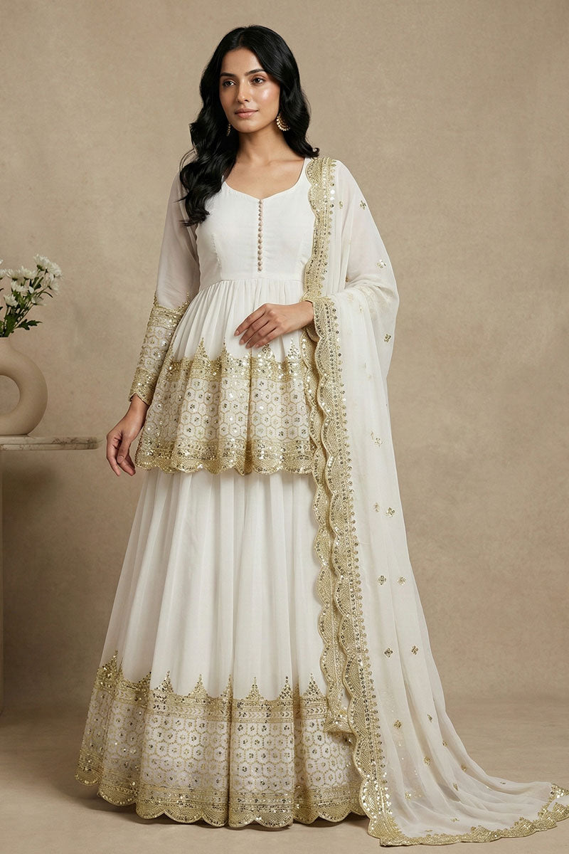White Festive Embroidered Lehenga Set | UK Ethnic Wear RTI