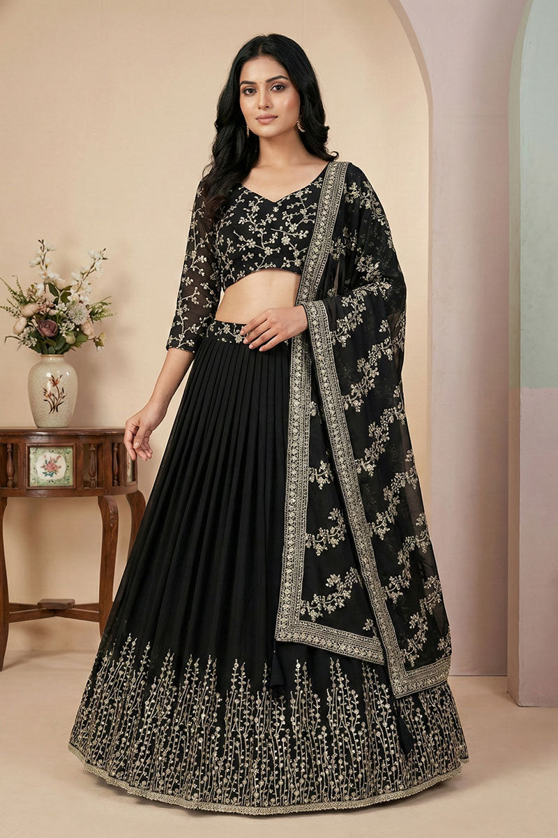 Classic Black Sequins Embroidered & Party Wear Lehenga Beats RTI
