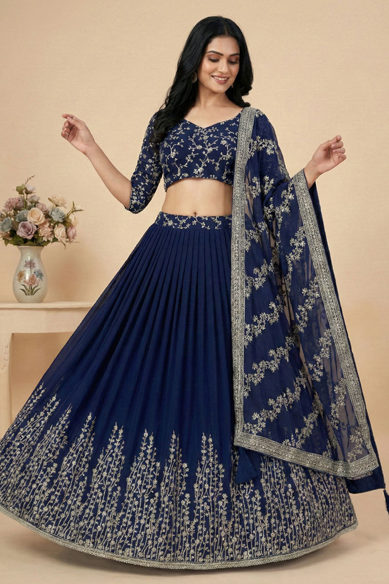 Floral Embroidered Festive Lehenga Set | Blue Designer Wear RTI