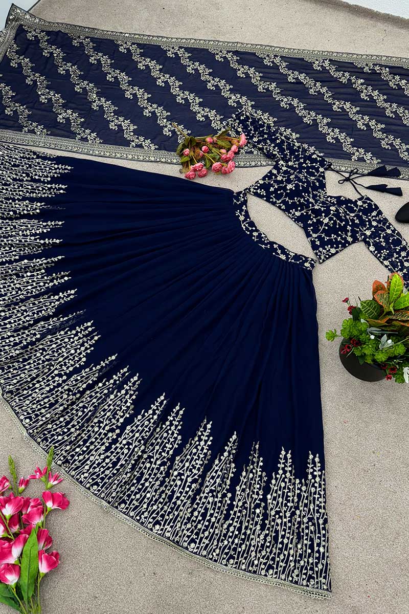 Floral Embroidered Festive Lehenga Set | Blue Designer Wear RTI