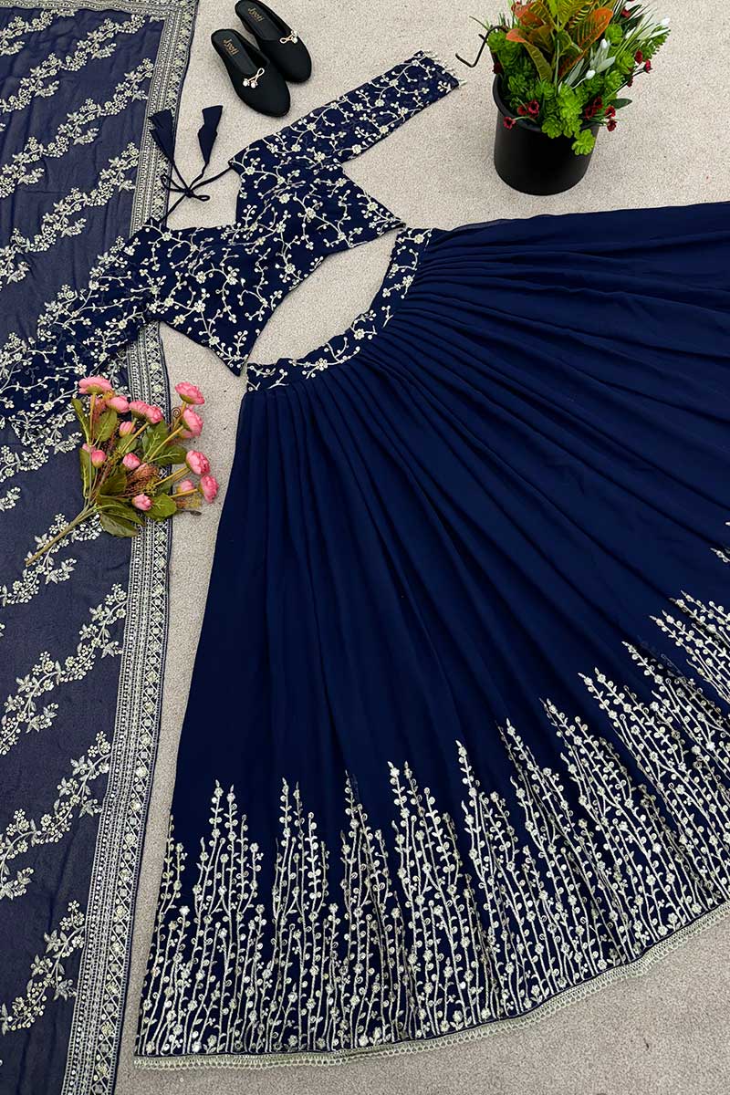 Floral Embroidered Festive Lehenga Set | Blue Designer Wear RTI