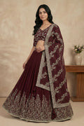 Maroon Hand-Embroidered Occasion Wear | Lehenga Suit RTI