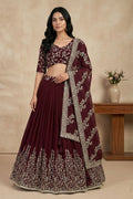 Maroon Hand-Embroidered Occasion Wear | Lehenga Suit RTI