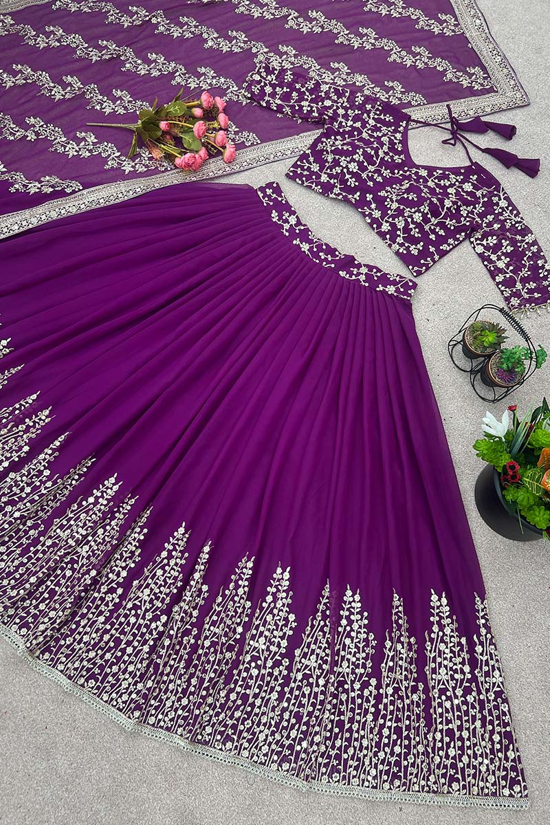 Purple Festive & Party Lehenga Beats | Floral Embroidered Suit RTI