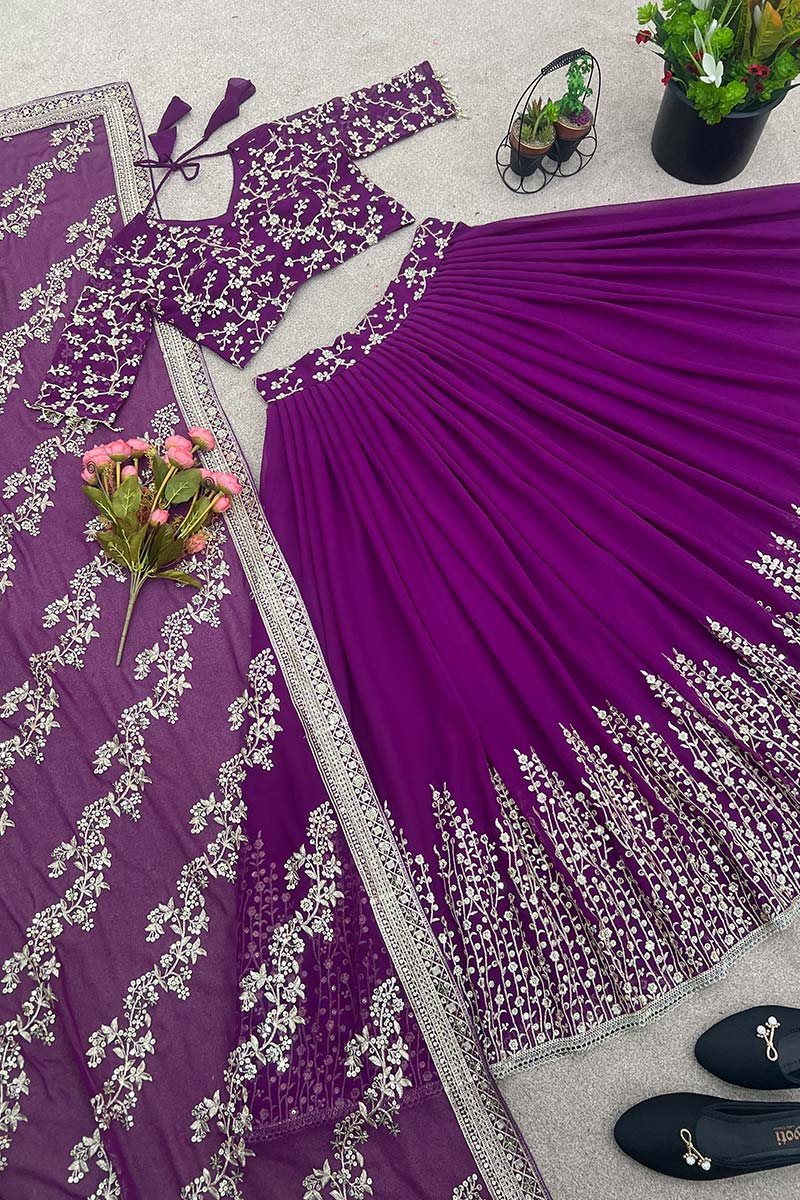 Purple Festive & Party Lehenga Beats | Floral Embroidered Suit RTI