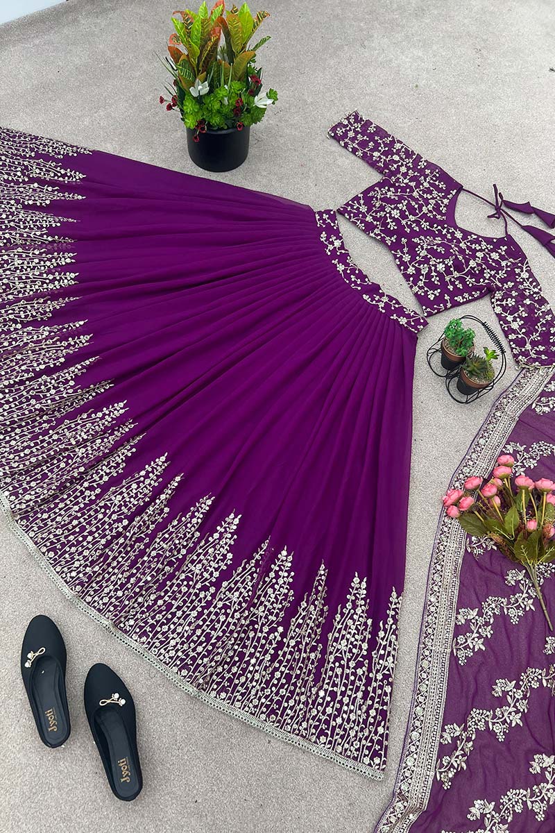 Purple Festive & Party Lehenga Beats | Floral Embroidered Suit RTI