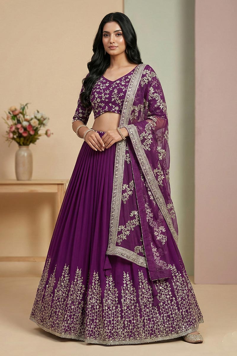 Purple Festive & Party Lehenga Beats | Floral Embroidered Suit RTI