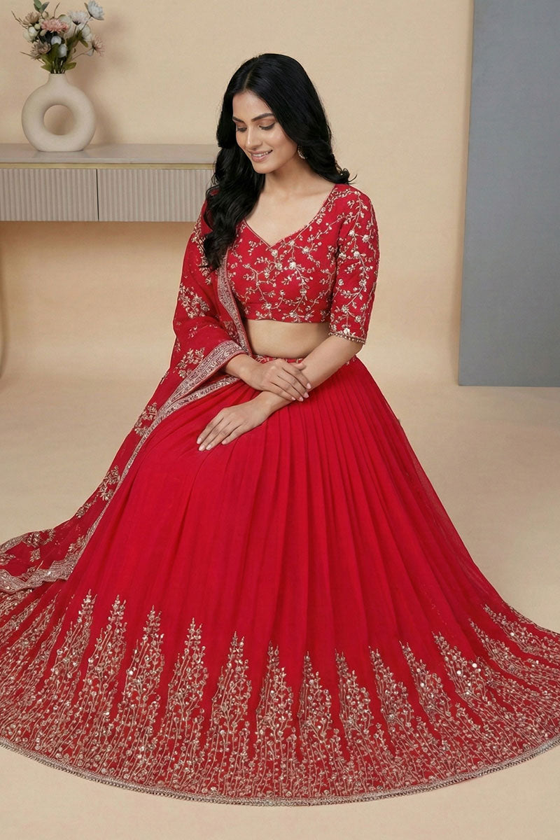 Rani Pink Embroidered Bliss: Curated Ethnic Moments | Lehenga Set RTI