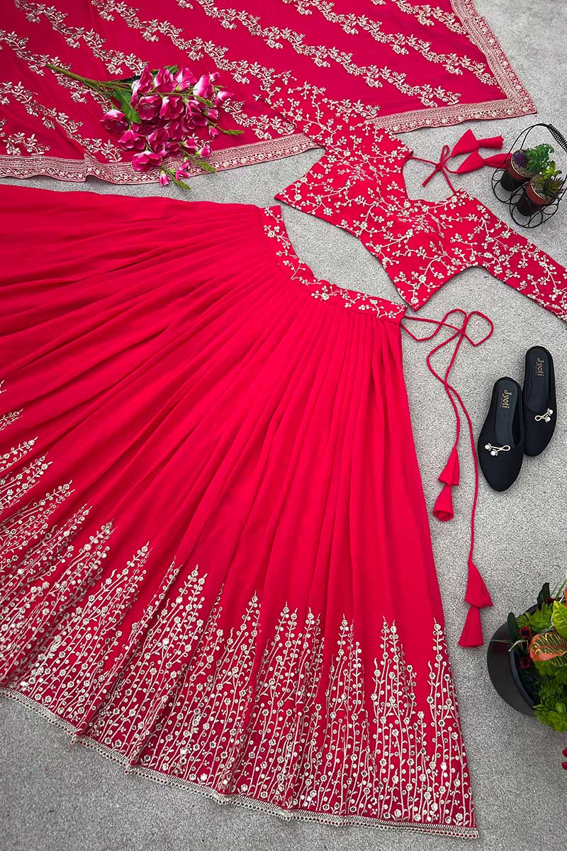 Rani Pink Embroidered Bliss: Curated Ethnic Moments | Lehenga Set RTI
