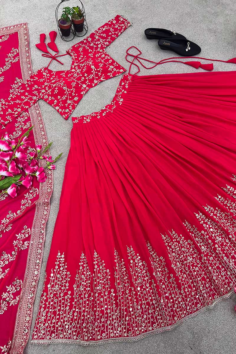 Rani Pink Embroidered Bliss: Curated Ethnic Moments | Lehenga Set RTI