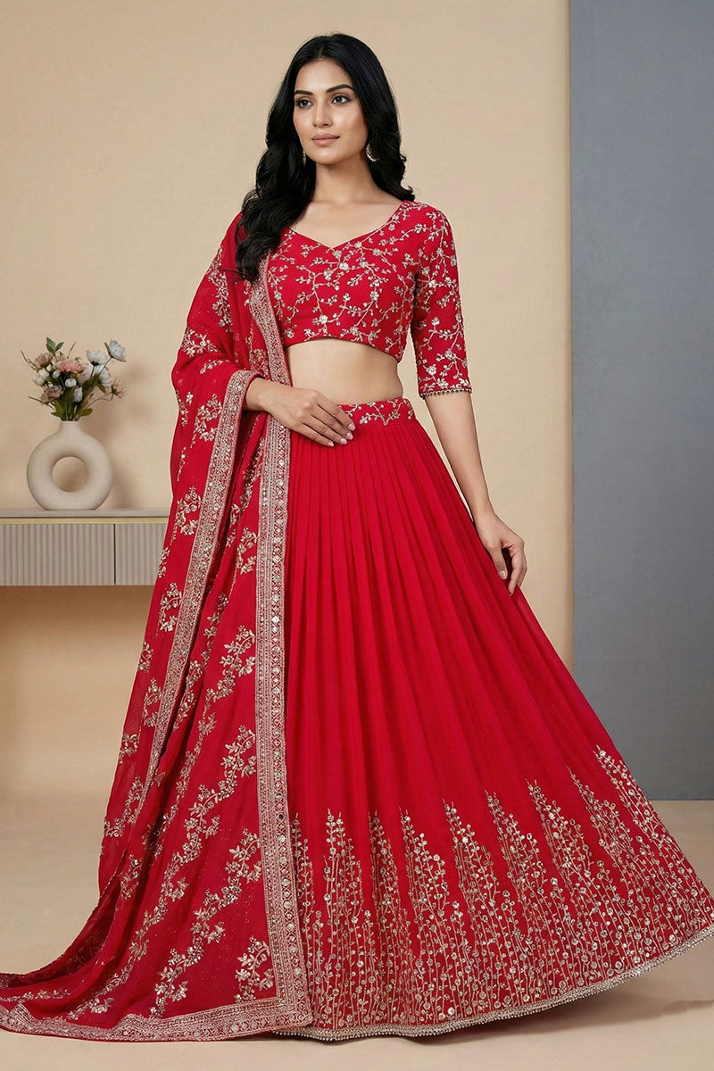Rani Pink Embroidered Bliss: Curated Ethnic Moments | Lehenga Set RTI