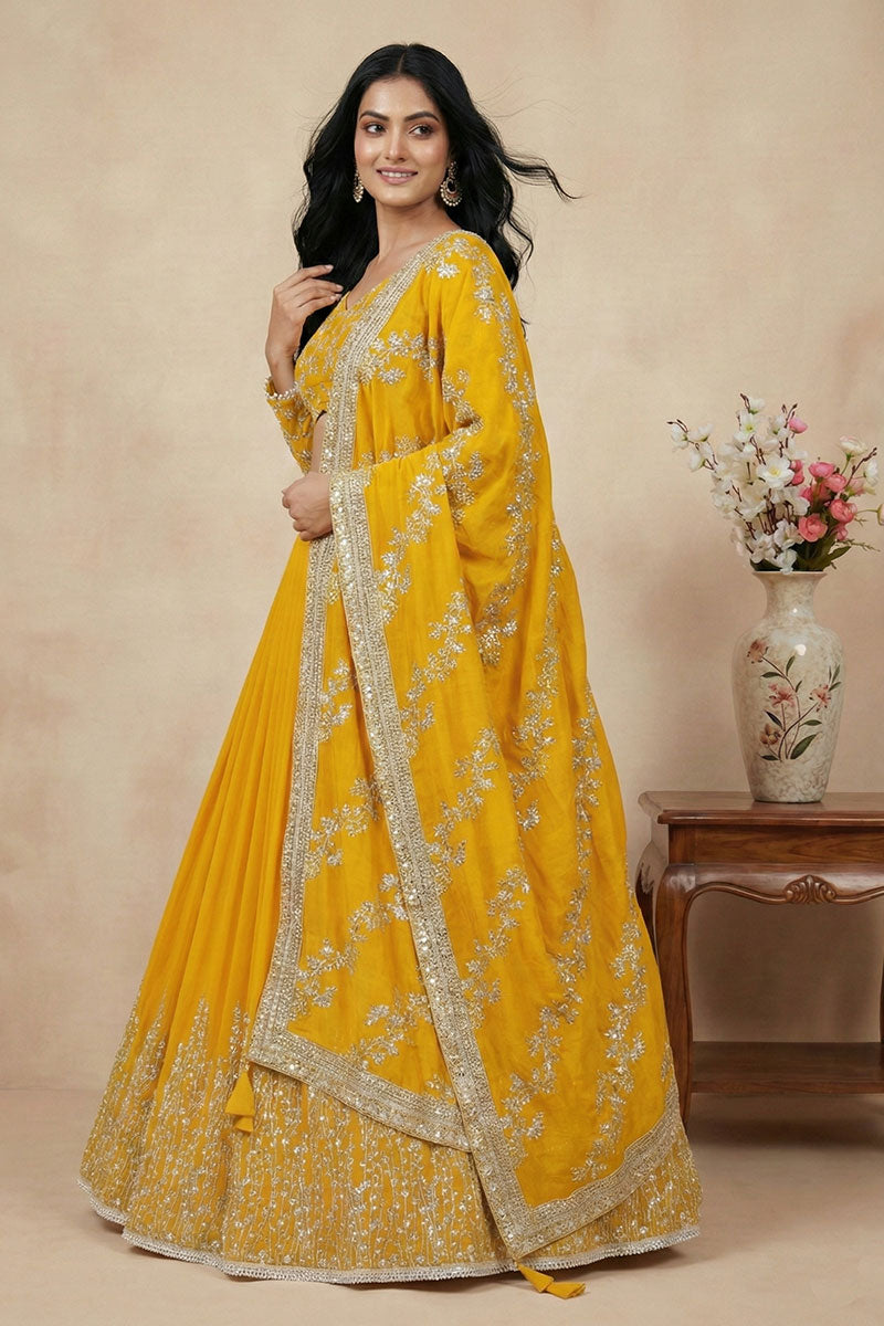 Yellow Embroidered Lehenga Vibes Festive & Party Wear RTI