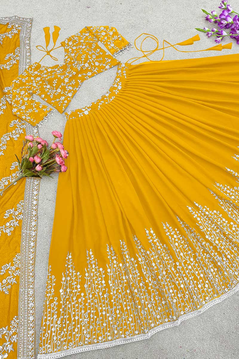 Yellow Embroidered Lehenga Vibes Festive & Party Wear RTI