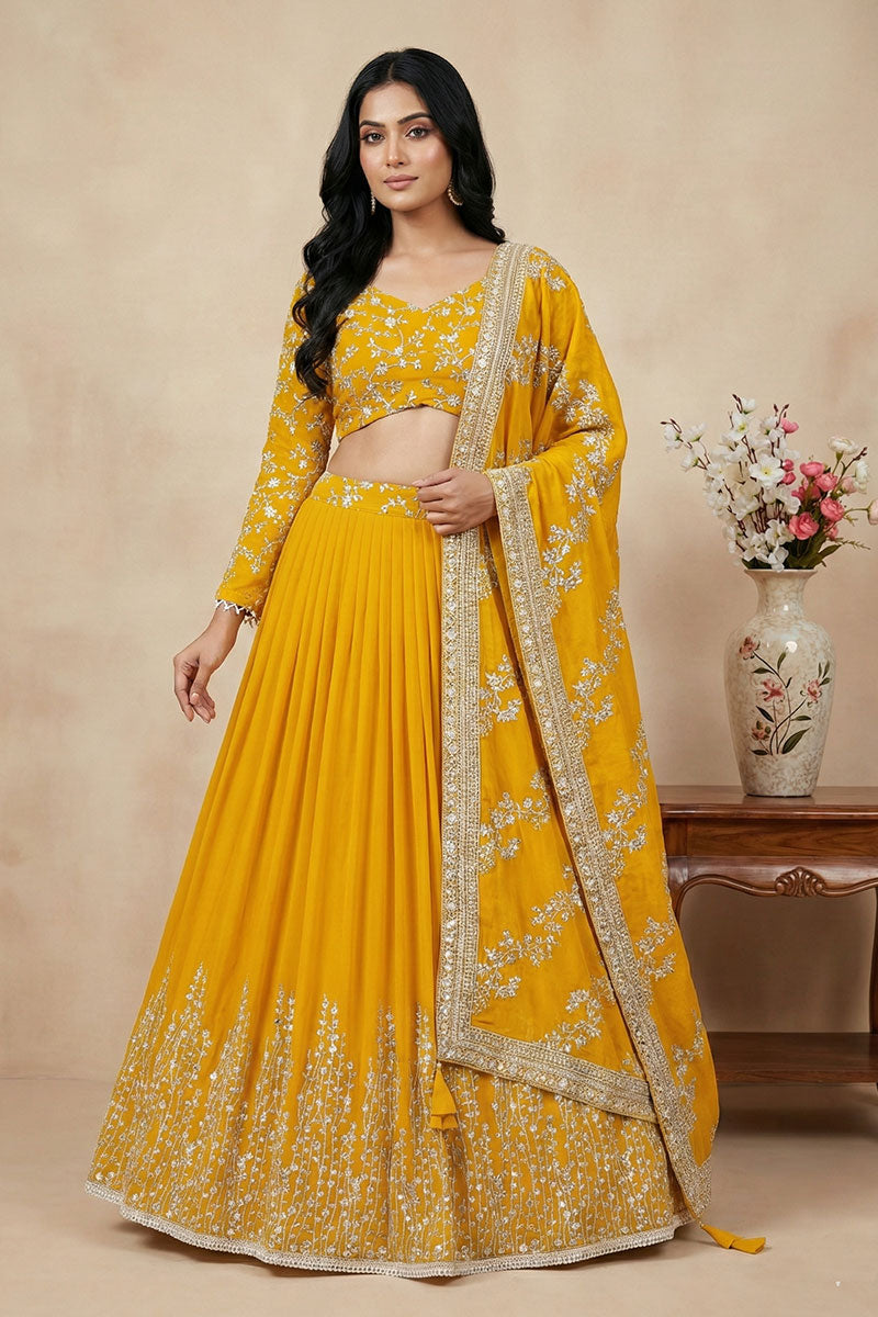 Yellow Embroidered Lehenga Vibes Festive & Party Wear RTI