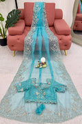 Designer Sky Blue Organza Saree with Intricate Thread Work | UK Party Wear RTI