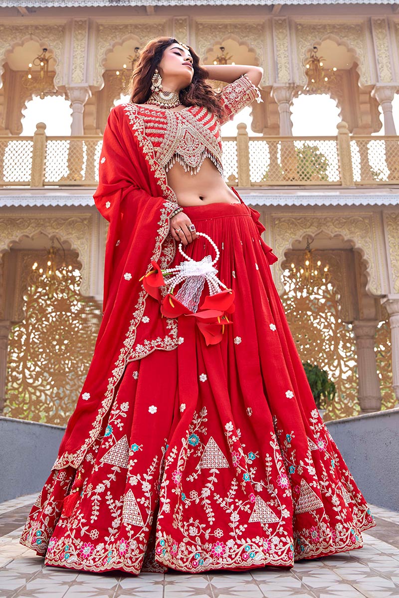 Red Royal Bridal Lehenga – Elegance Embroidered Inside RTI