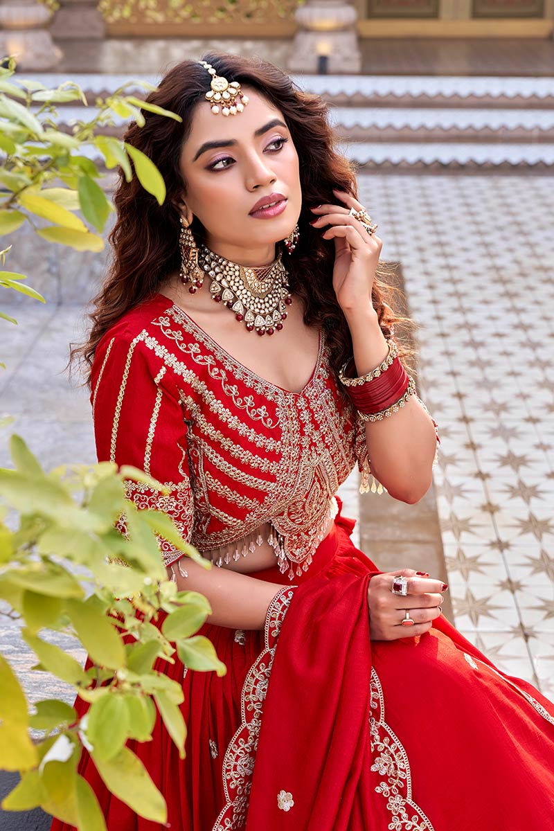 Red Royal Bridal Lehenga – Elegance Embroidered Inside RTI