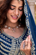 Traditional Wedding Outfit – Teal Blue Embroidered Skirt & Choli RTI