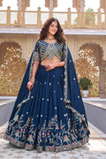 Traditional Wedding Outfit – Teal Blue Embroidered Skirt & Choli RTI
