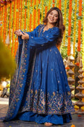Trendy flowy Anarkali / traditional festive outfit in Teal Blue SOU