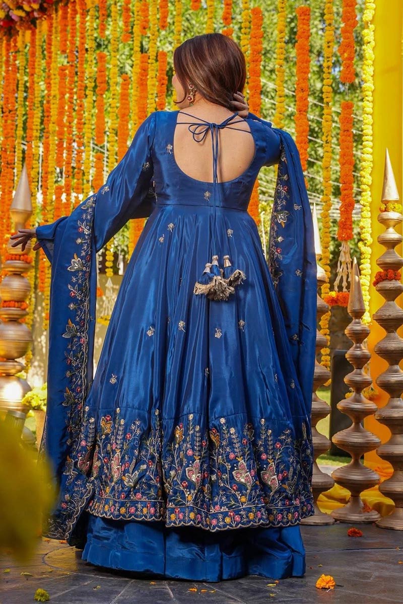 Trendy flowy Anarkali / traditional festive outfit in Teal Blue SOU