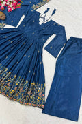 Trendy flowy Anarkali / traditional festive outfit in Teal Blue SOU
