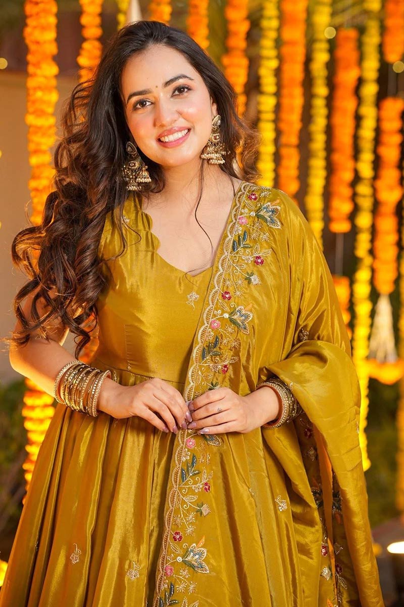 Premium quality Yellow Sequins Embroidered ethnic wear for women SOU